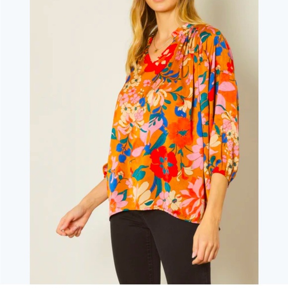 entro Tops - Entro Modern Multicolor Floral V Neck Top, size 2X